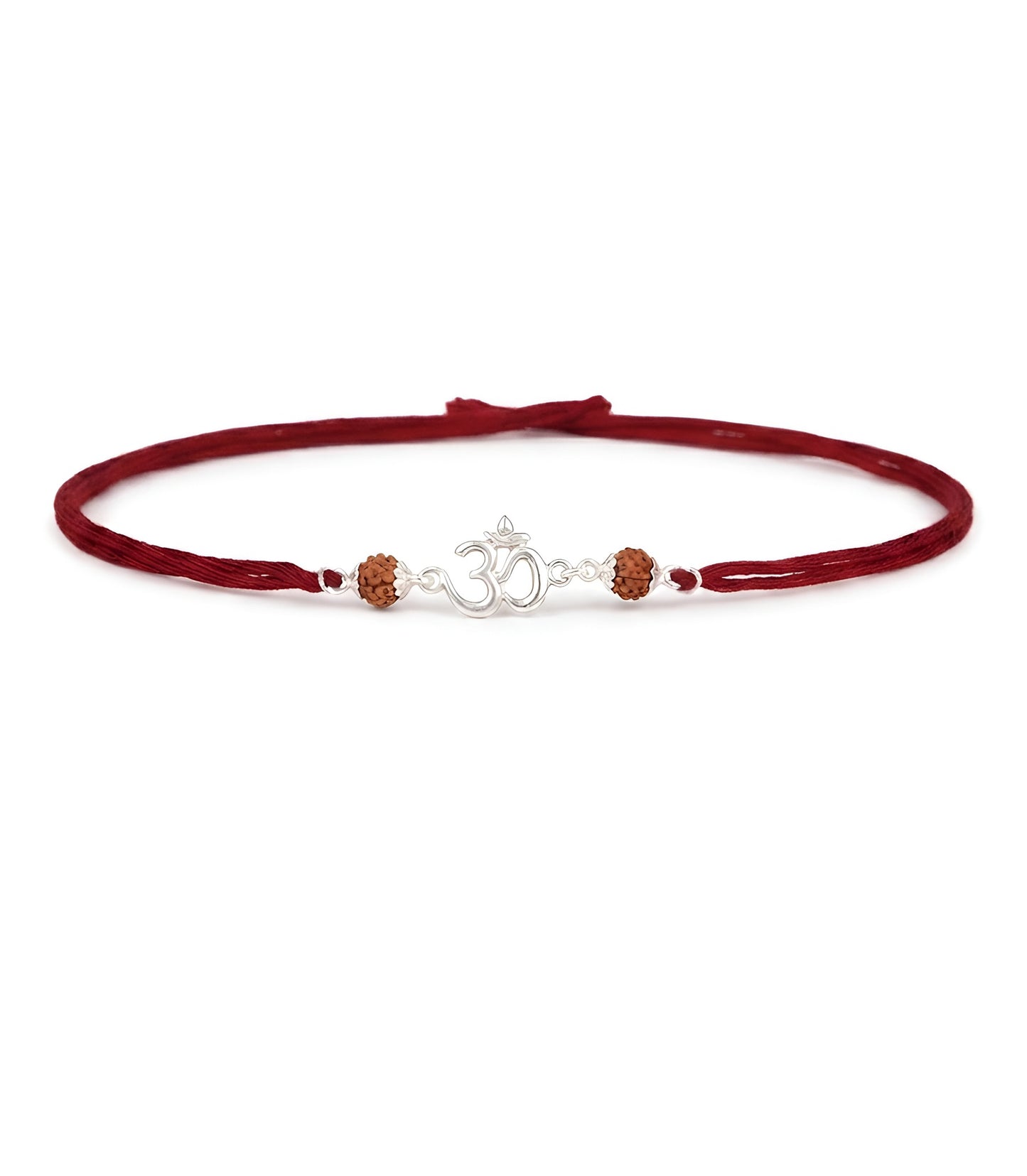 Divine Om Silver Rakhi with Natural Rudraksha Beads