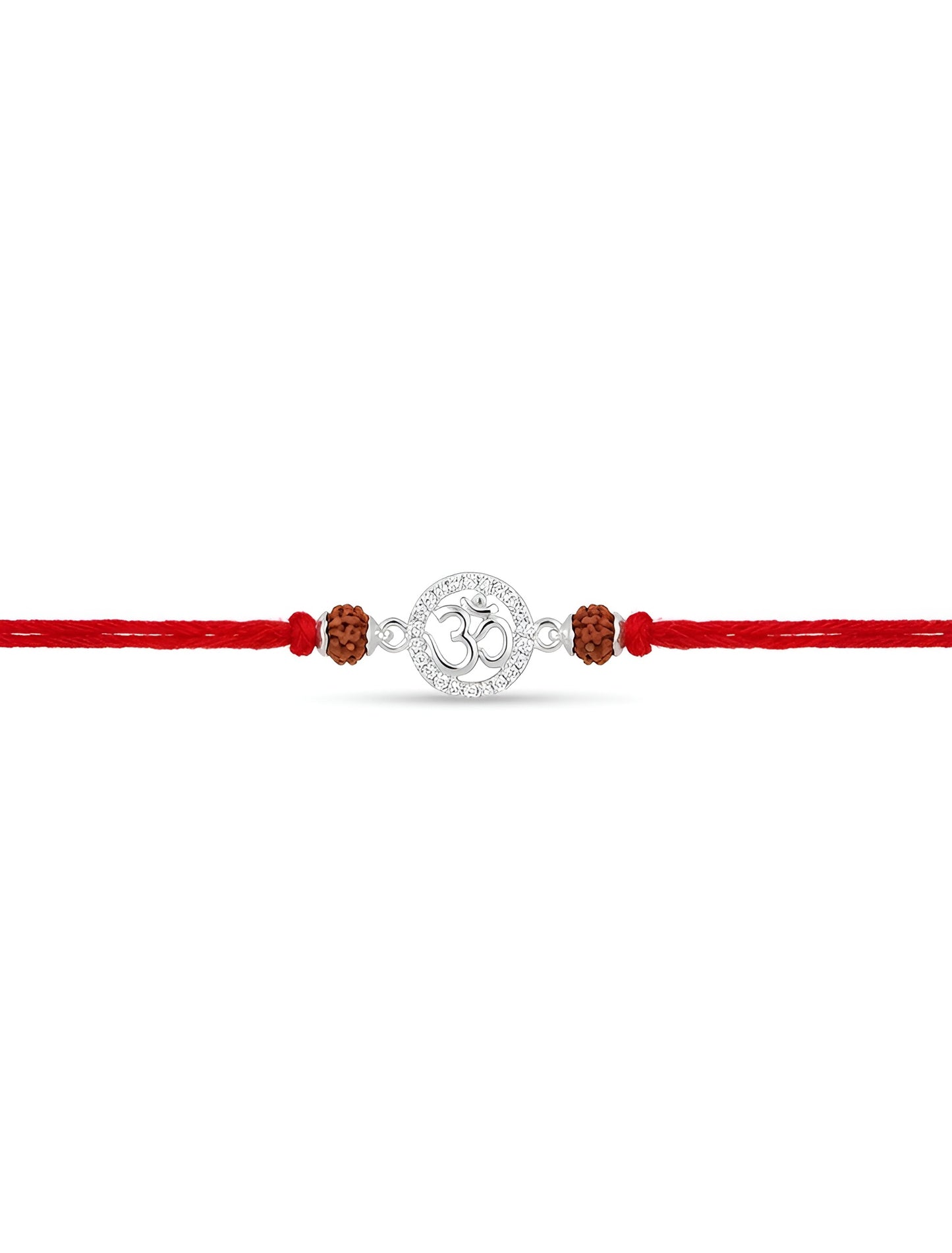 Sacred Om Silver Rakhi with Rudraksha Beads