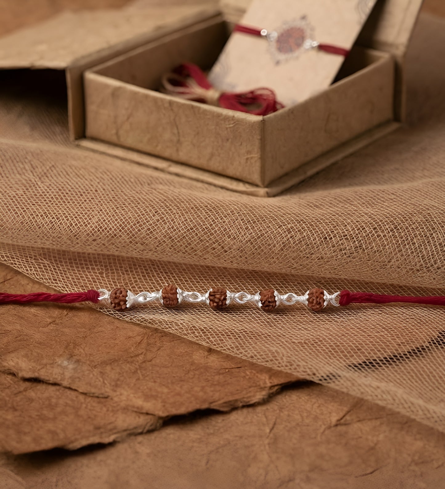 Traditional Rudraksha Silver Rakhi for Brother