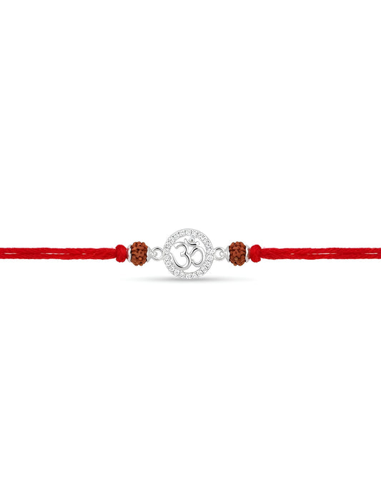 Sacred Om Silver Rakhi with Rudraksha Beads