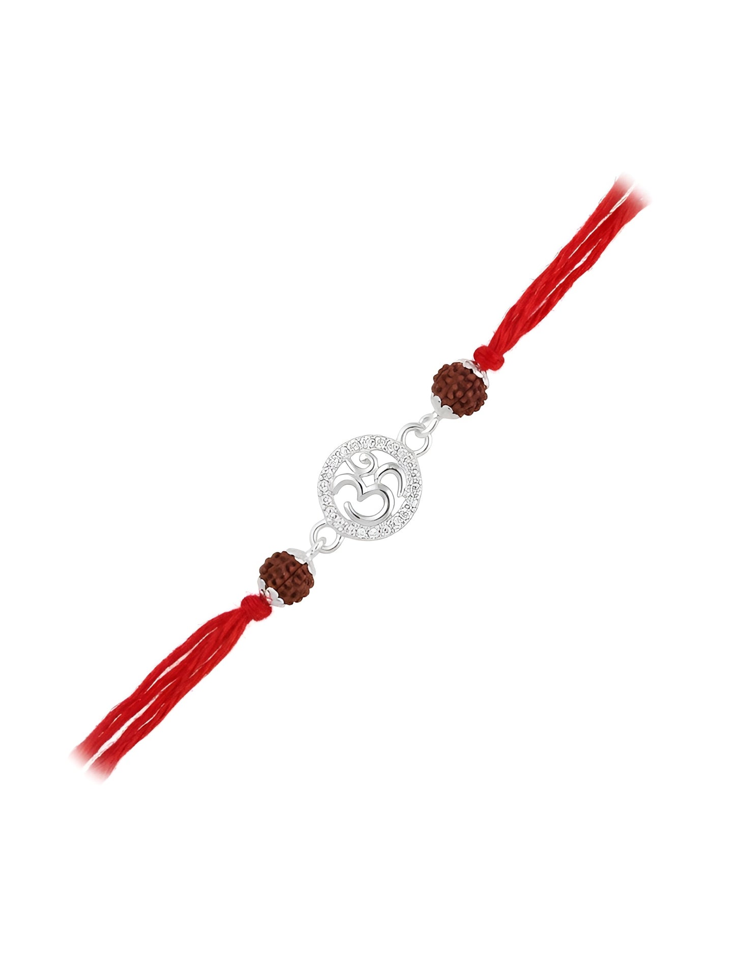 Sacred Om Silver Rakhi with Rudraksha Beads