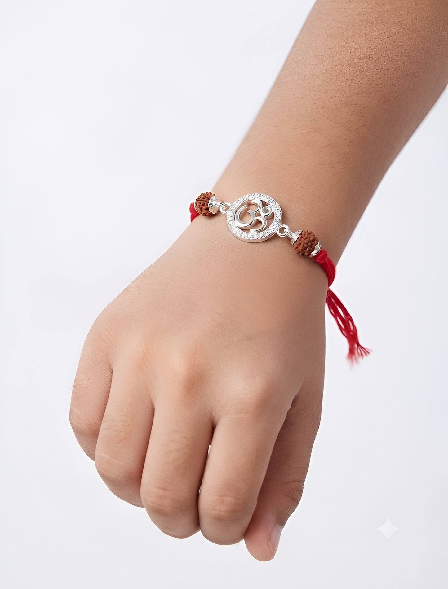 Sacred Om Silver Rakhi with Rudraksha Beads