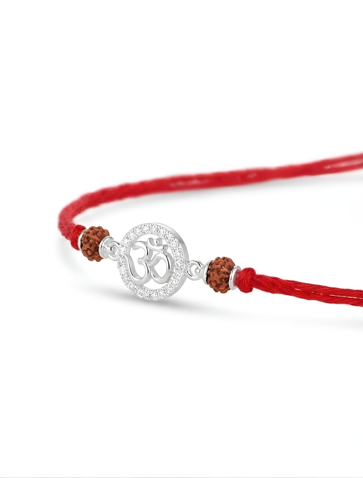 Sacred Om Silver Rakhi with Rudraksha Beads