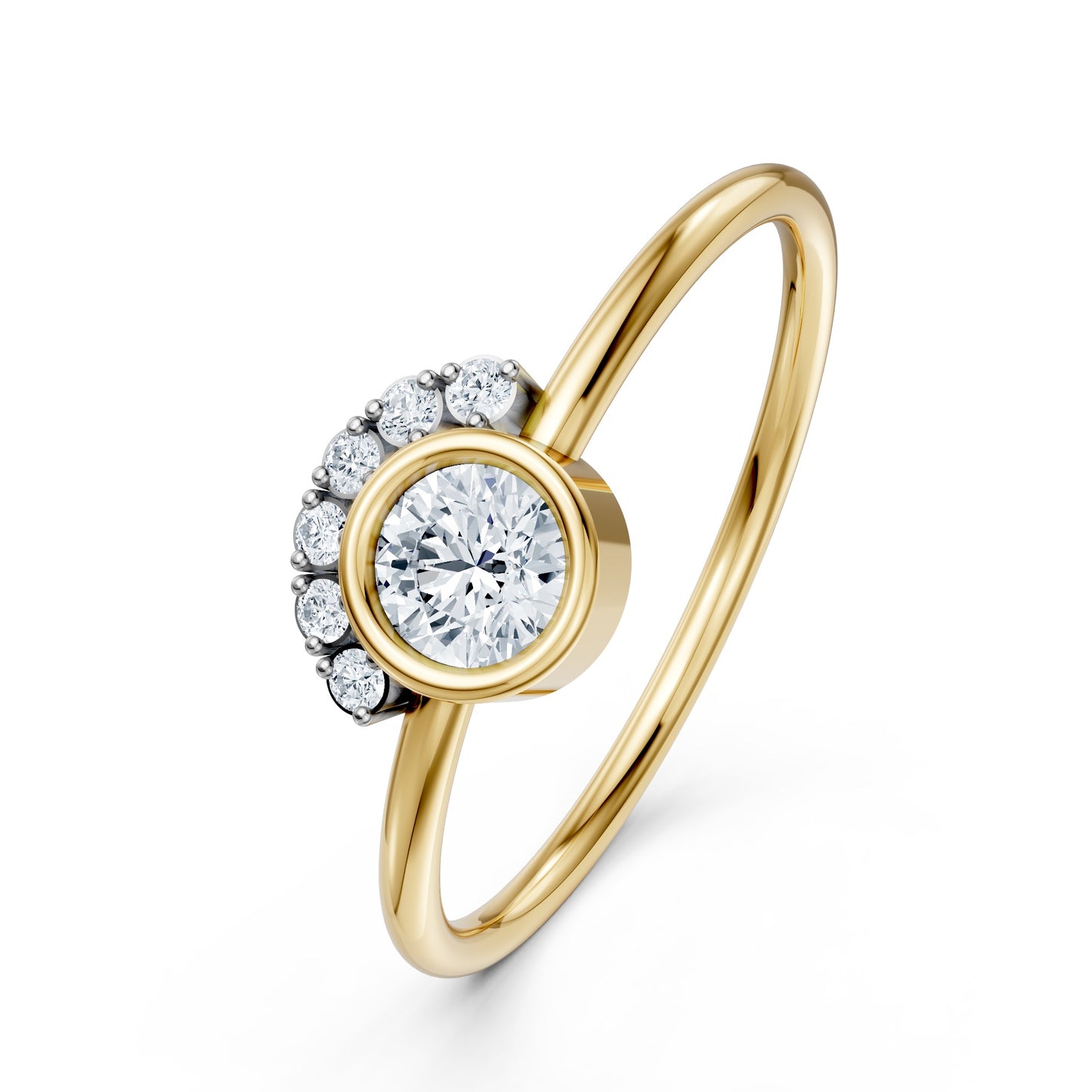 Moissanite Bezel Set Halo Ring in Solid 14KT Yellow Gold | Nakrani Gold Hallmark Quality