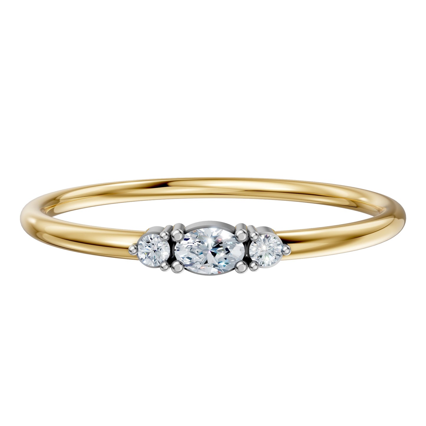 Marquise & Round Diamond Three-Stone Ring in 14K Yellow Gold