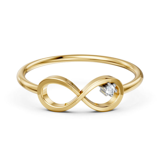 Dainty Moissanite Infinity Ring 9KT Yellow Gold Minimalist Promise Band Gift