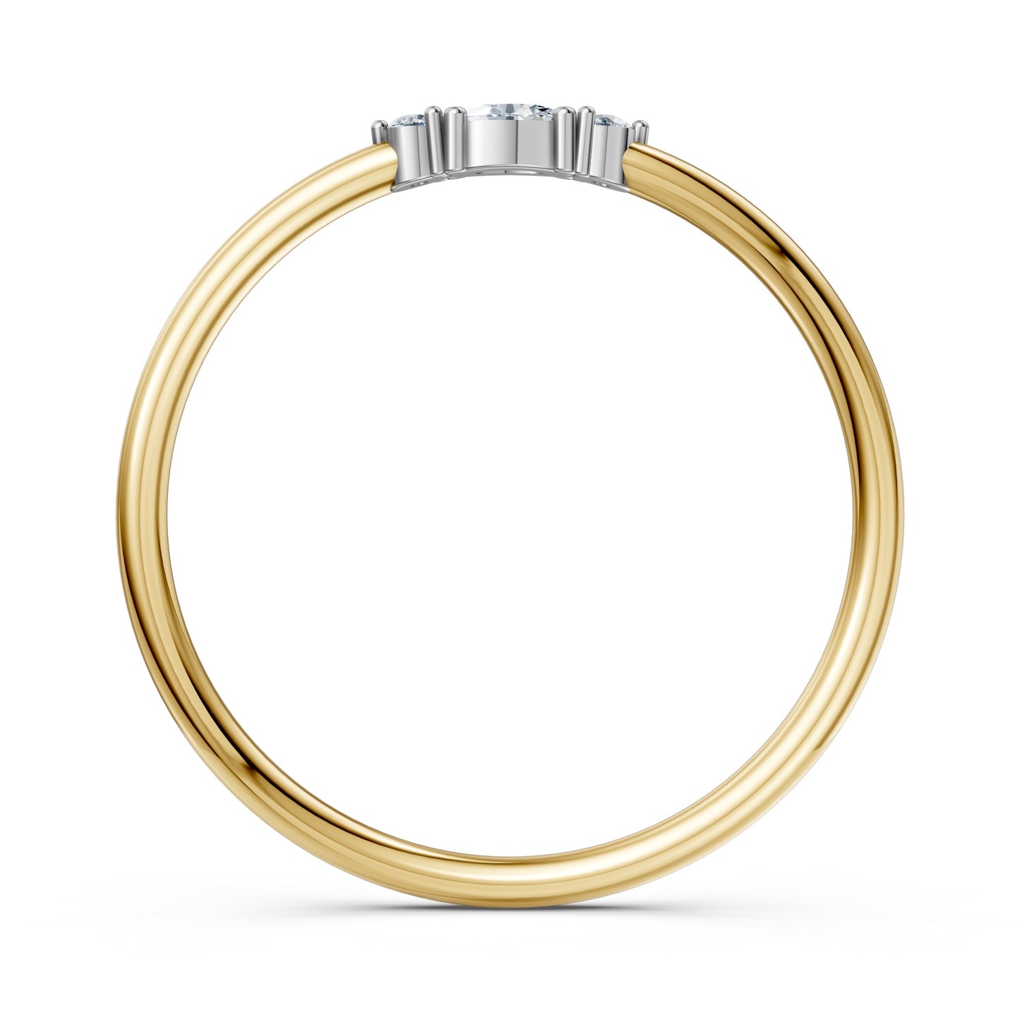 Marquise & Round Diamond Three-Stone Ring in 14K Yellow Gold