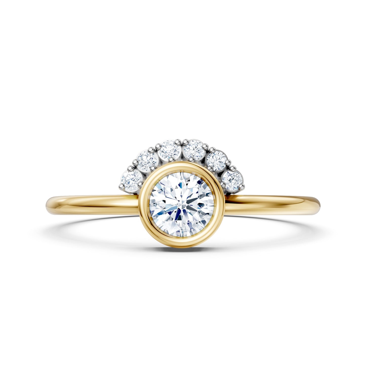 Moissanite Bezel Set Halo Ring in Solid 14KT Yellow Gold | Nakrani Gold Hallmark Quality