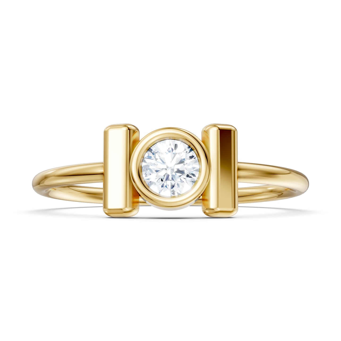 9KT Yellow Gold Round Moissanite Solitaire Ring Bezel Set Handmade Nakrani Gold