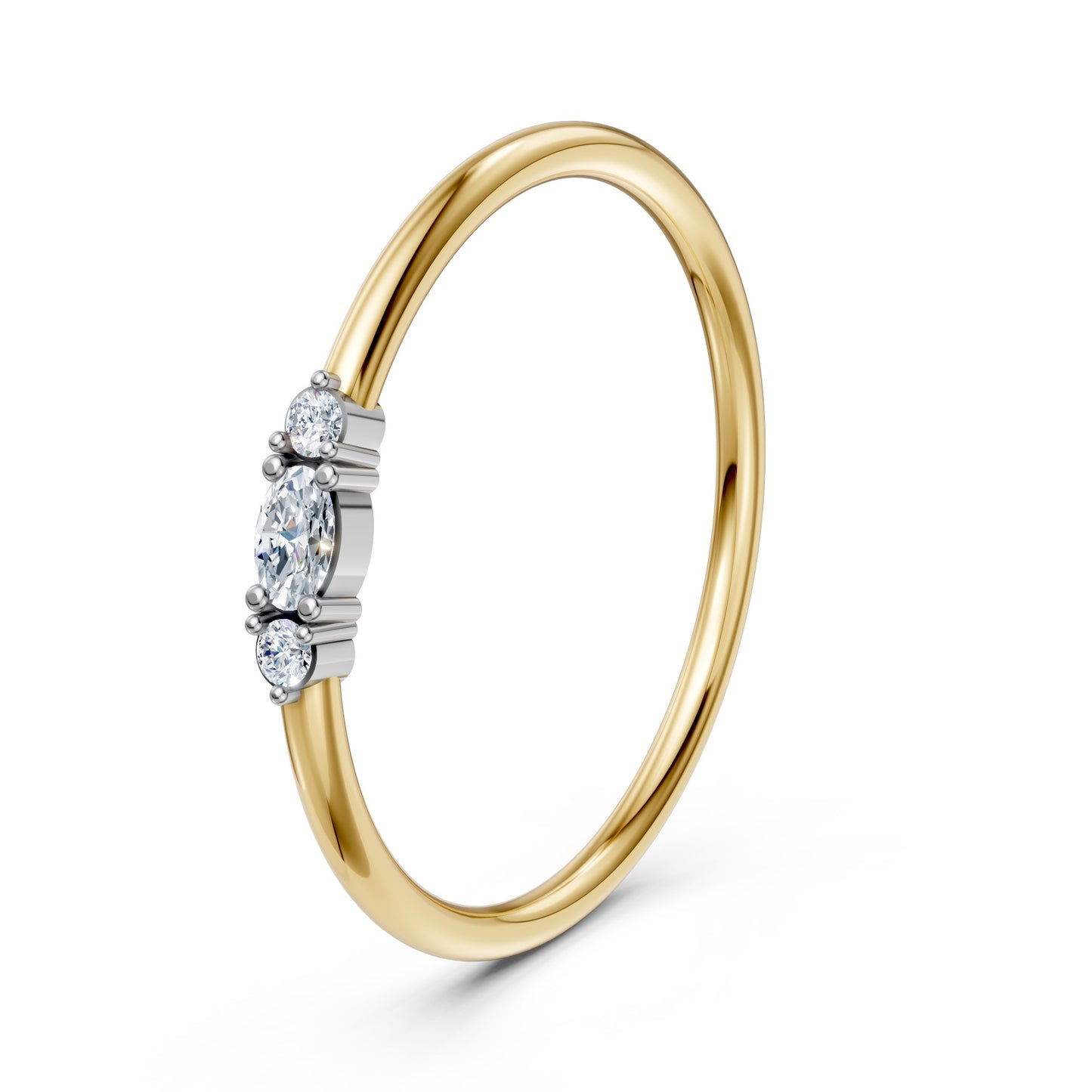 Marquise & Round Diamond Three-Stone Ring in 14K Yellow Gold