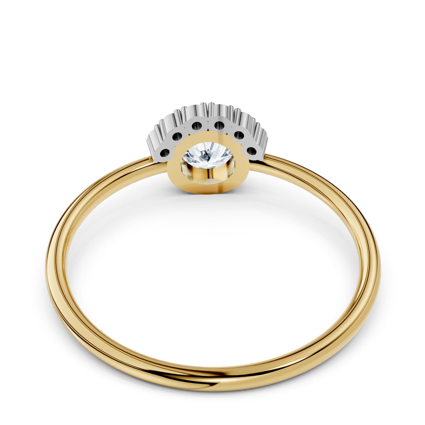 Moissanite Bezel Set Halo Ring in Solid 14KT Yellow Gold | Nakrani Gold Hallmark Quality