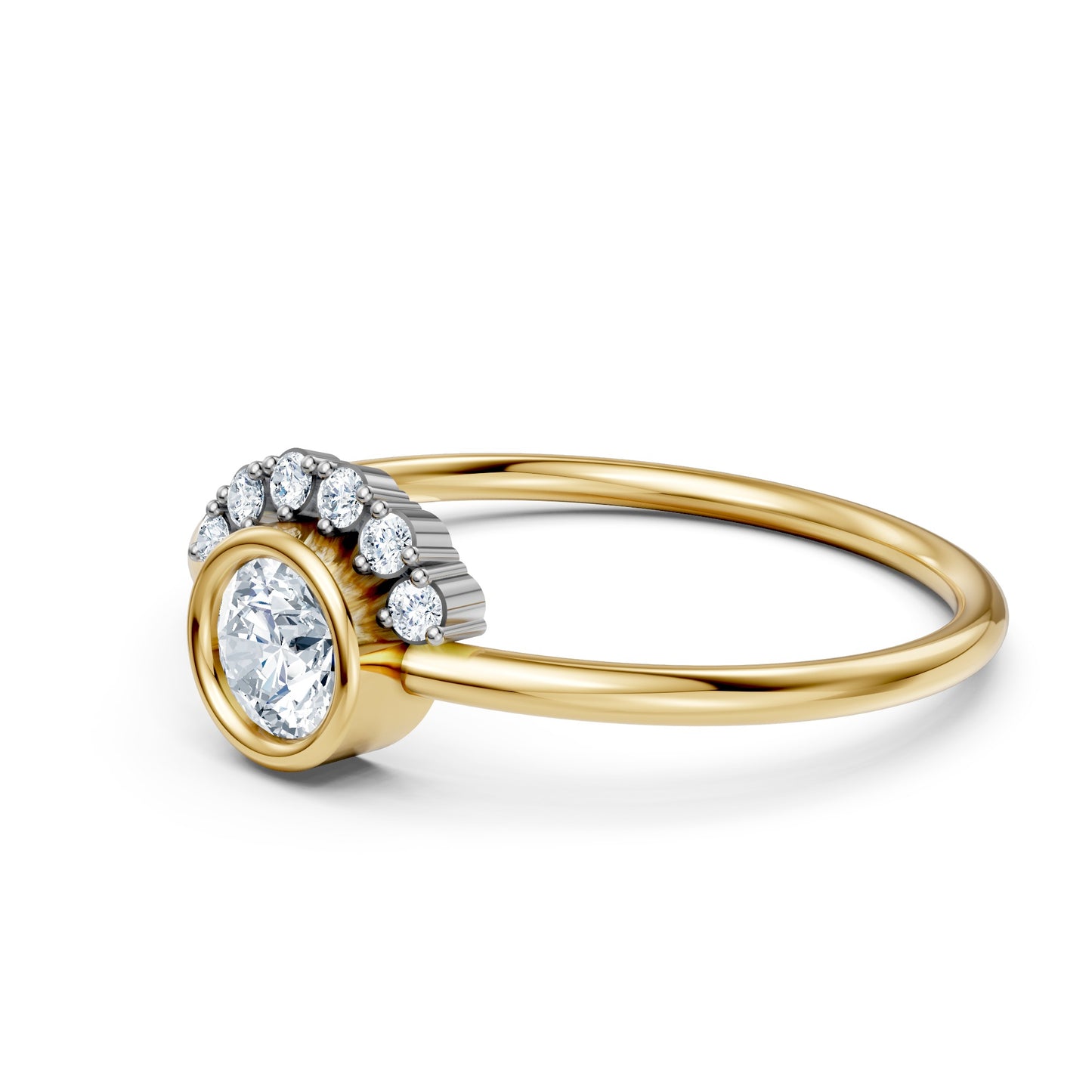 Moissanite Bezel Set Halo Ring in Solid 14KT Yellow Gold | Nakrani Gold Hallmark Quality