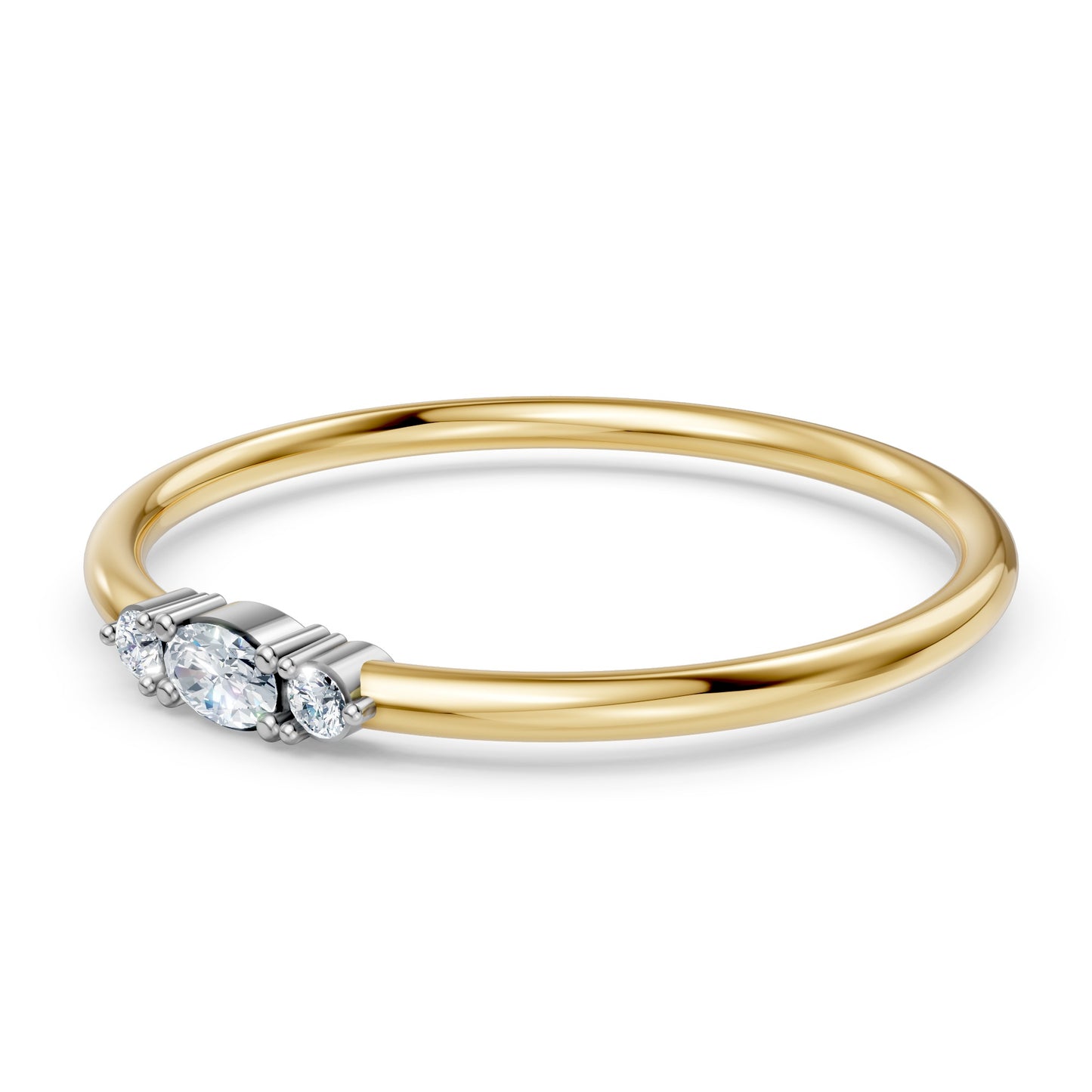 Marquise & Round Diamond Three-Stone Ring in 14K Yellow Gold