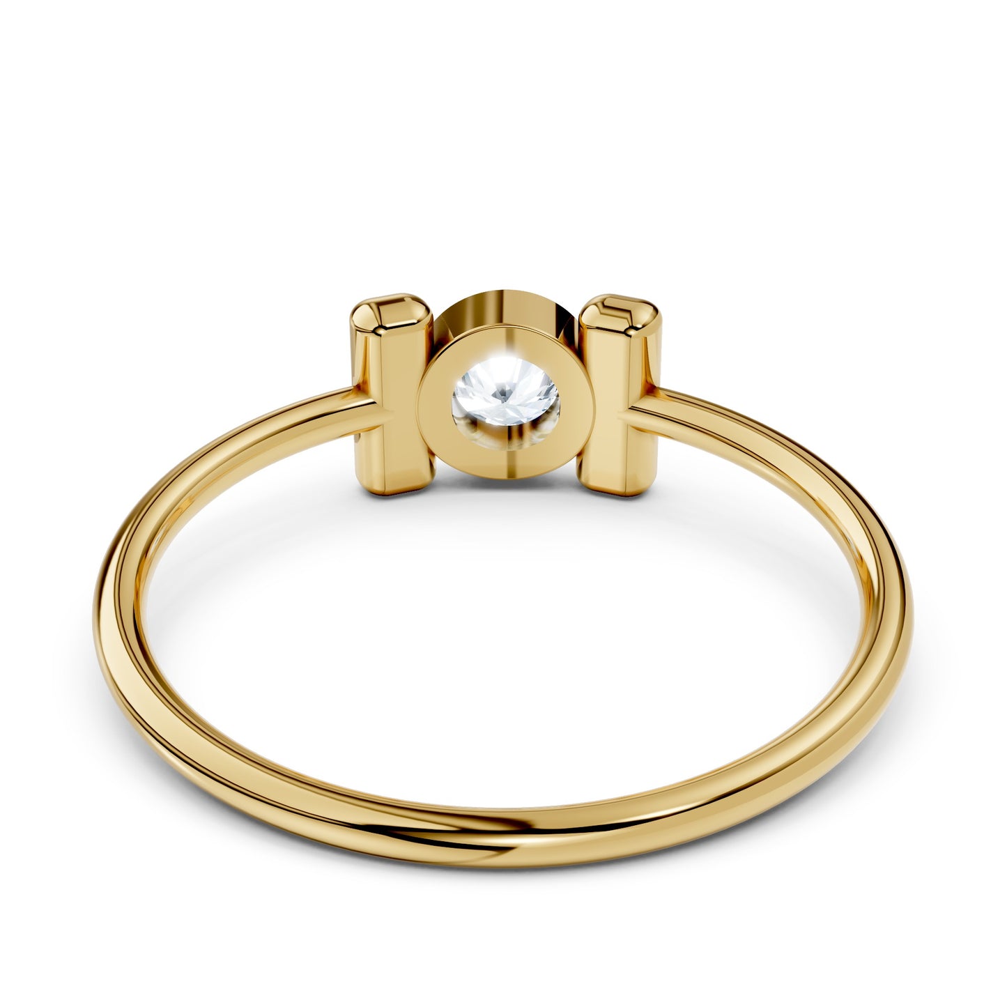 9KT Yellow Gold Round Moissanite Solitaire Ring Bezel Set Handmade Nakrani Gold