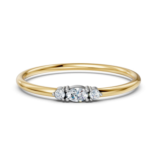 Marquise & Round Diamond Three-Stone Ring in 14K Yellow Gold