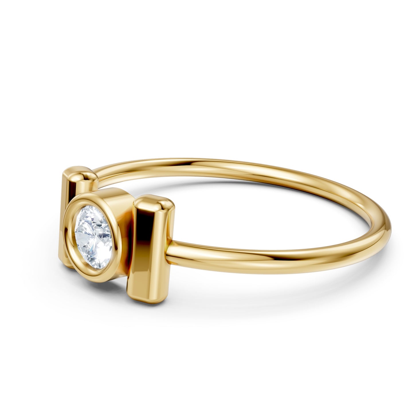 9KT Yellow Gold Round Moissanite Solitaire Ring Bezel Set Handmade Nakrani Gold