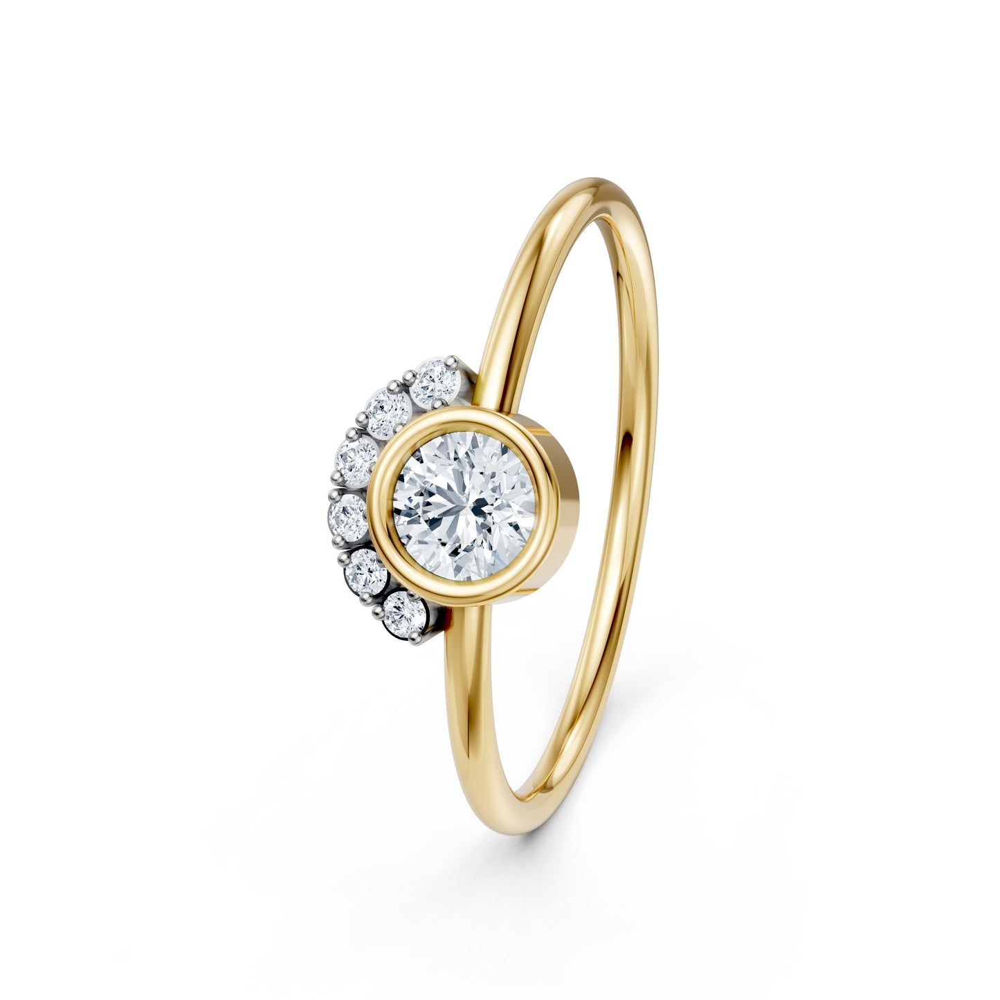 Moissanite Bezel Set Halo Ring in Solid 14KT Yellow Gold | Nakrani Gold Hallmark Quality