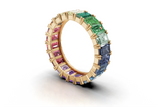 Rainbow Eternity Band Ring – Emerald-Cut Multicolor Stones – 18K Rose Gold – Luxury Statement Jewelry