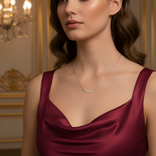 92.5 Sterling Silver Chain Necklace with Moissanite Diamond / Lab grown diamond - Minimalist Design