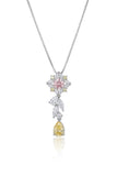 Yellow Pear Cut Diamond Flower Pendant 925 Silver Chain