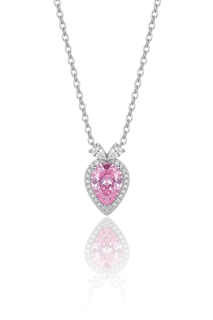 Stunning 925 Sterling Silver Pink Pear Cut Pendant Chain Necklace