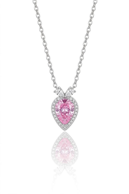Stunning 925 Sterling Silver Pink Pear Cut Pendant Chain Necklace