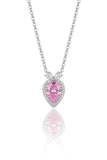 Stunning 925 Sterling Silver Pink Pear Cut Pendant Chain Necklace