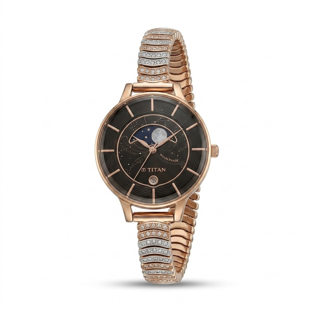 Luxury Women's Watch with Moonphase Dial & American Diamond Bracelet