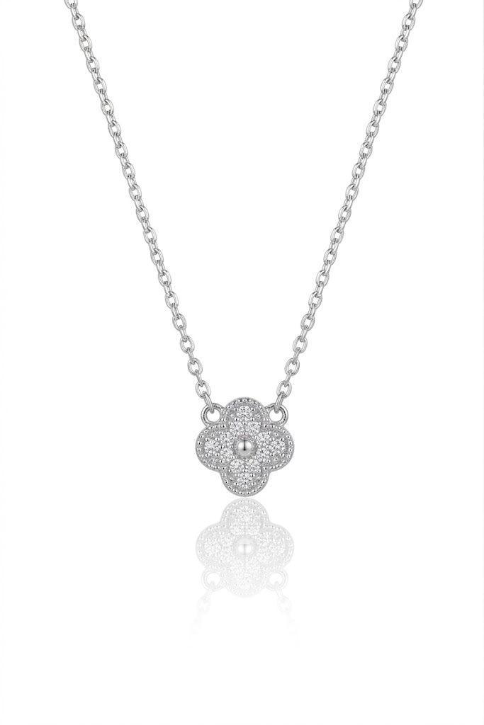Van Cleef Style 925 Sterling Silver Clover Necklace American Diamond Chain