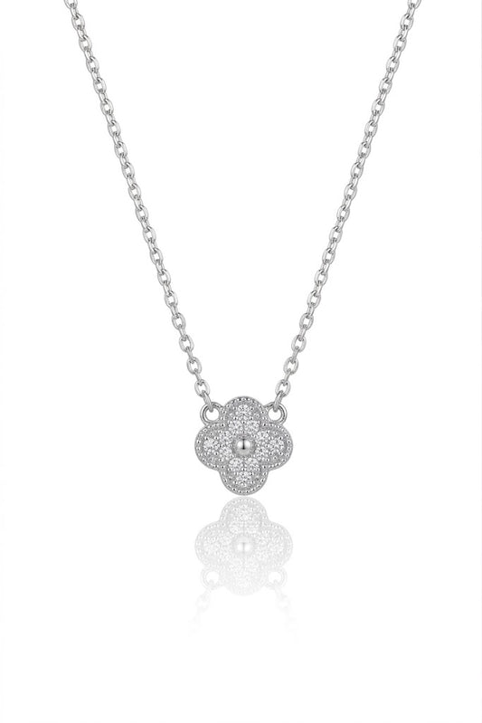 Van Cleef Style 925 Sterling Silver Clover Necklace American Diamond Chain