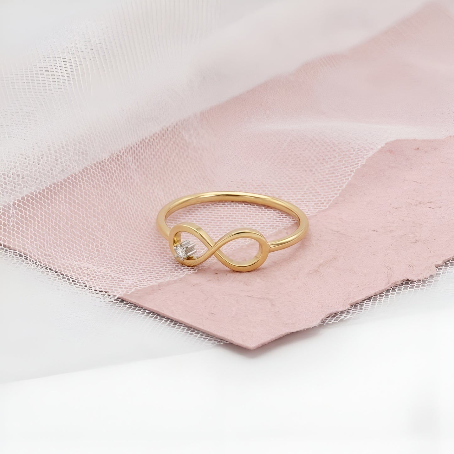 Dainty Moissanite Infinity Ring 9KT Yellow Gold Minimalist Promise Band Gift