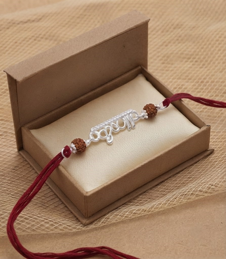Krishna Silver Rakhi with Traditional Rudraksha Beads