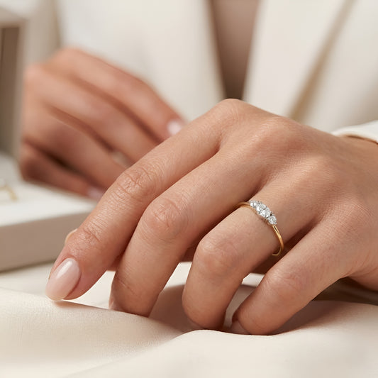 Marquise & Round Diamond Three-Stone Ring in 14K Yellow Gold