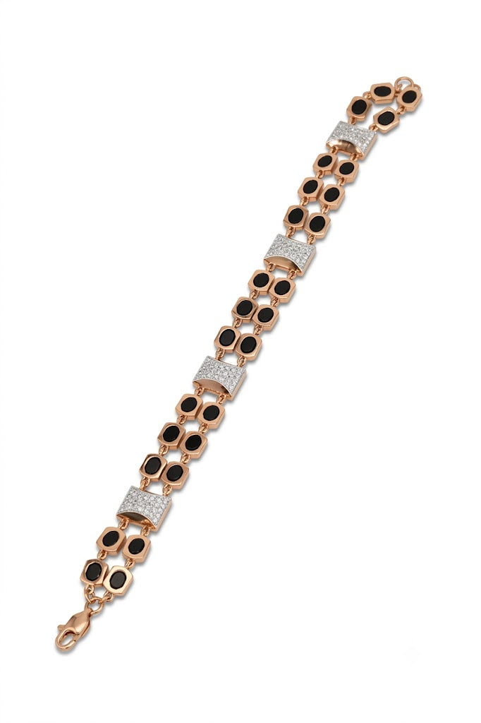 Gold and Black Rudraksha Bracelet with Textured Accent Bars – Spiritual Energy and Elegant Style