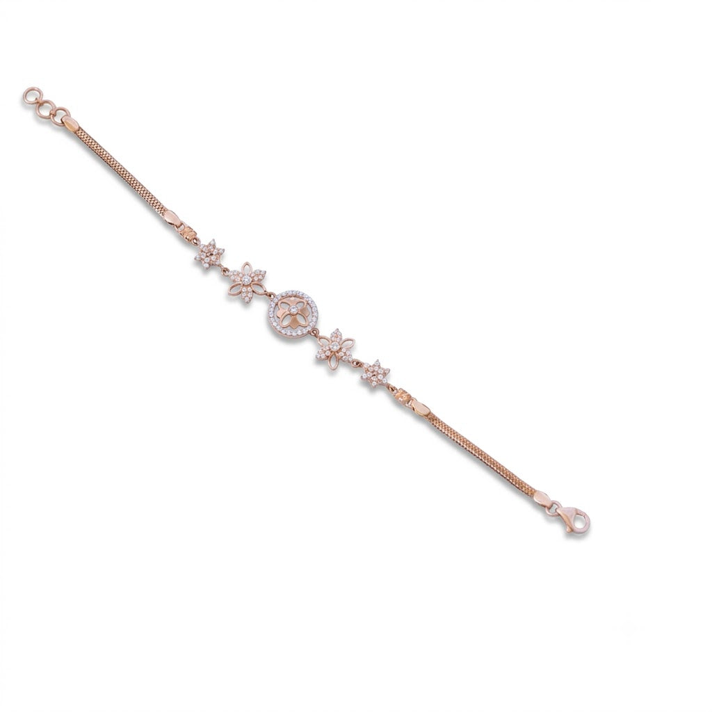 Floral Rose Gold Bracelet with American Diamonds