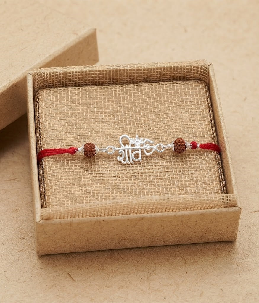 Elegant Silver Shiv Trishul & Rudraksha Rakhi for Brother | Festival Gift