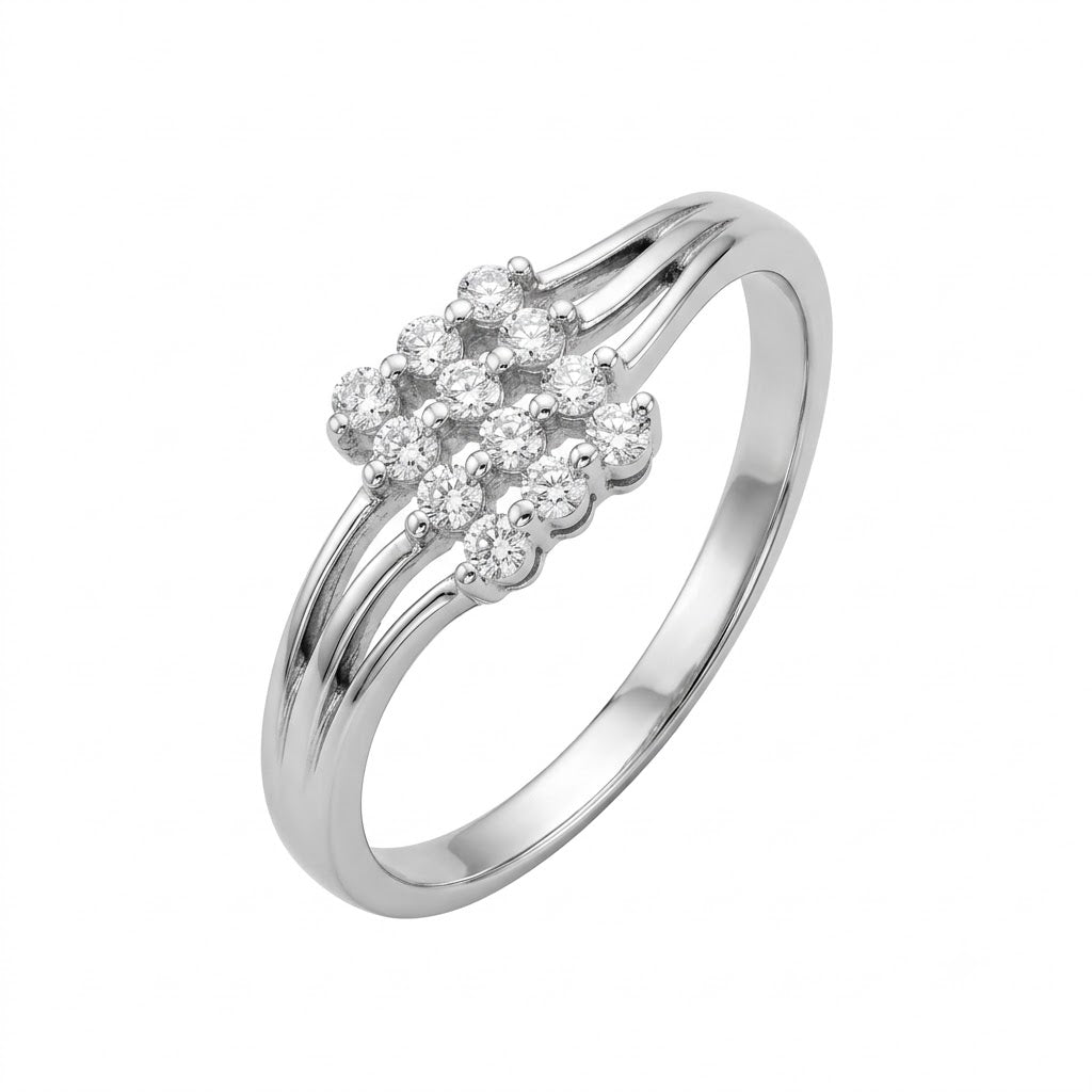 925 Sterling Silver Moissanite Cluster Ring Split Shank Women’s Wedding Band