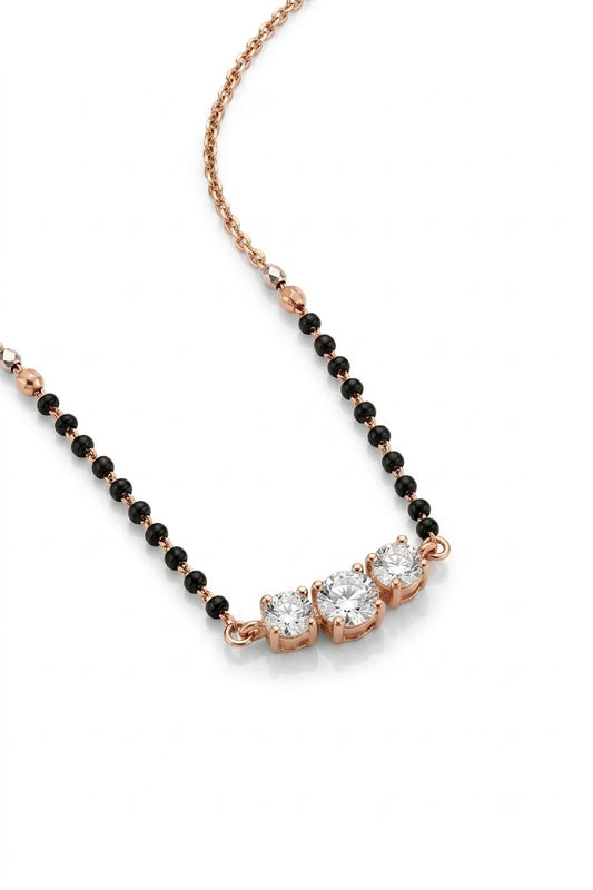 Luxurious Rose Gold Mangalsutra with Triple American Diamond Setting – Sparkle with Meaning