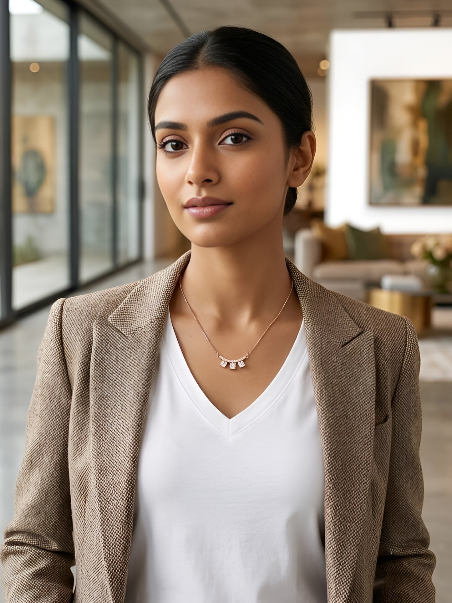 14K Rose Gold Lab Grown Diamond 3-Stone Pendant Necklace