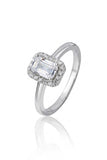 925 Sterling Silver Emerald Cut American Diamond Halo Ring for Women Promise Gift