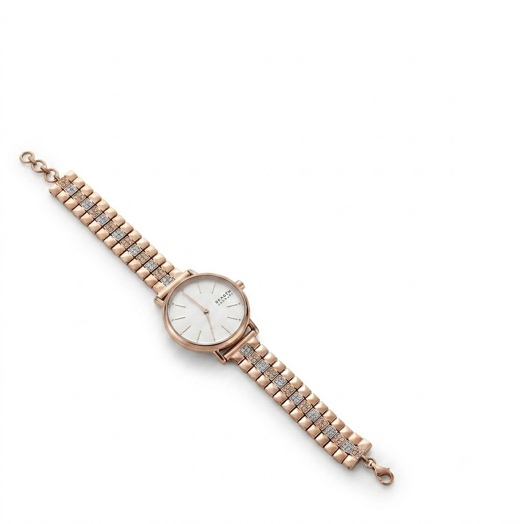Stunning Skagen Women’s Rose Gold Watch – American Diamond Accents | Elegant Timepiece
