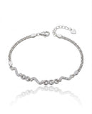 Silver Wave Link Bracelet with American Diamonds