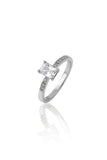 925 Sterling Silver Ring Women American Diamond Emerald Cut Solitaire Wedding Band