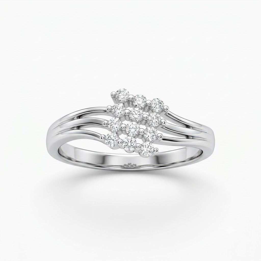 925 Sterling Silver Moissanite Cluster Ring Split Shank Women’s Wedding Band