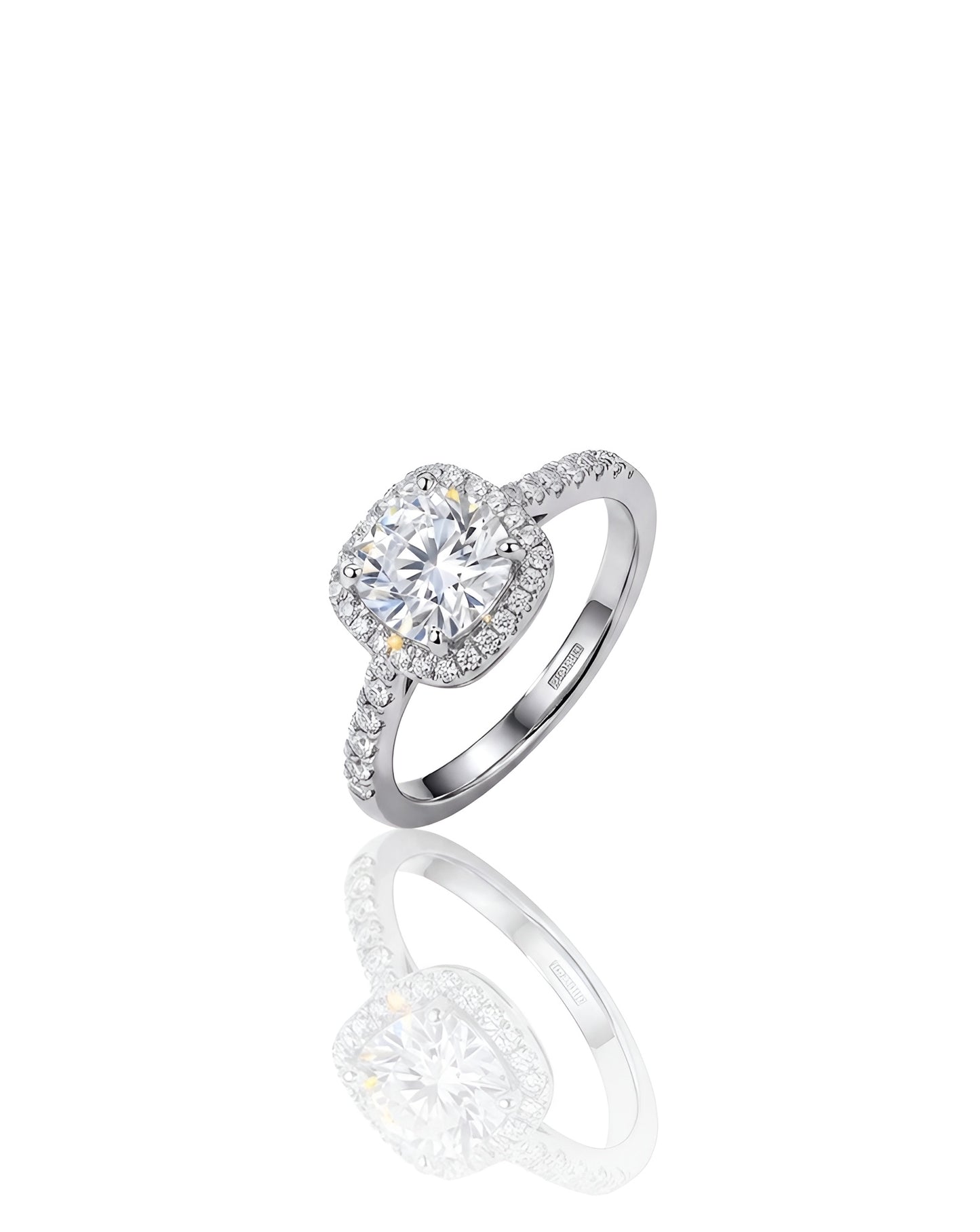 925 Sterling Silver Halo Moissanite Diamond Women Engagement Ring Brilliant Cut Round