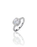 925 Sterling Silver Halo Moissanite Diamond Women Engagement Ring Brilliant Cut Round