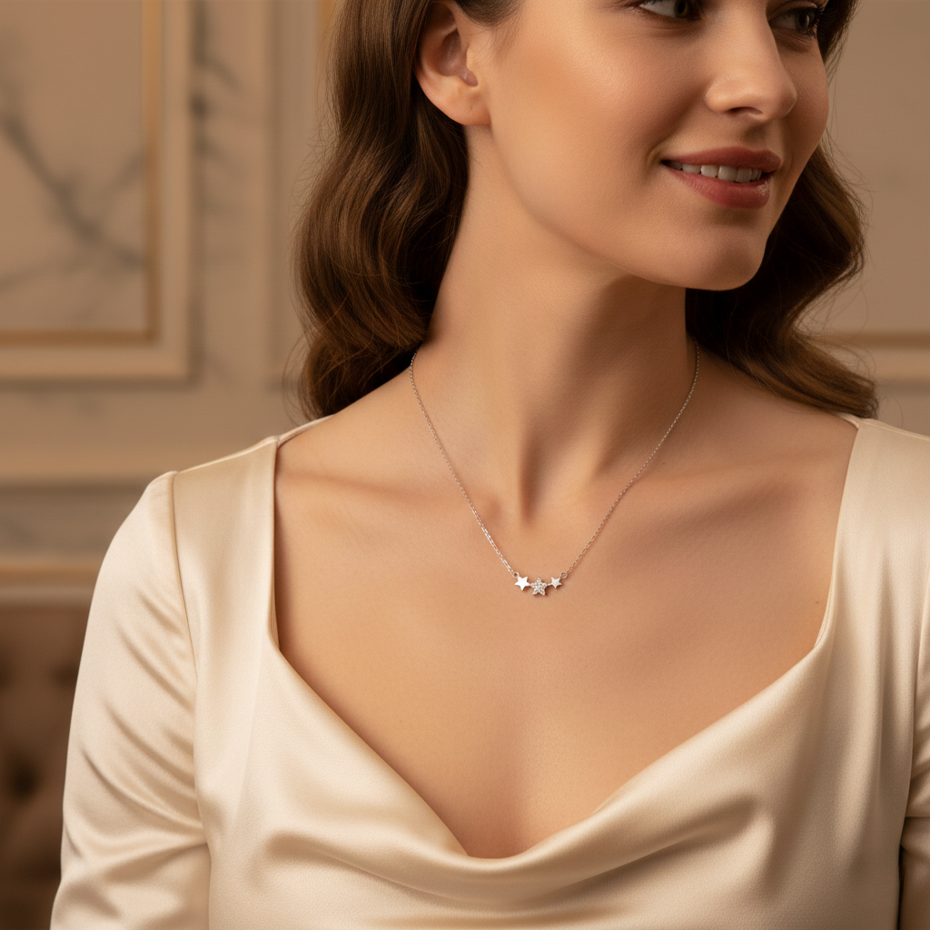92.5 Sterling Silver Chain Necklace with Moissanite Diamond / Lab grown diamond