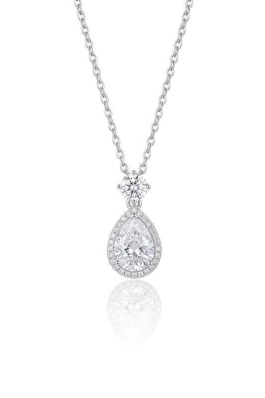 925 Sterling Silver Pear CZ Pendant Chain Women American Diamond Drop Chain