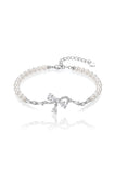 925 Sterling Silver Adjustable Bracelet American Diamond & Pearl Bow Bracelet