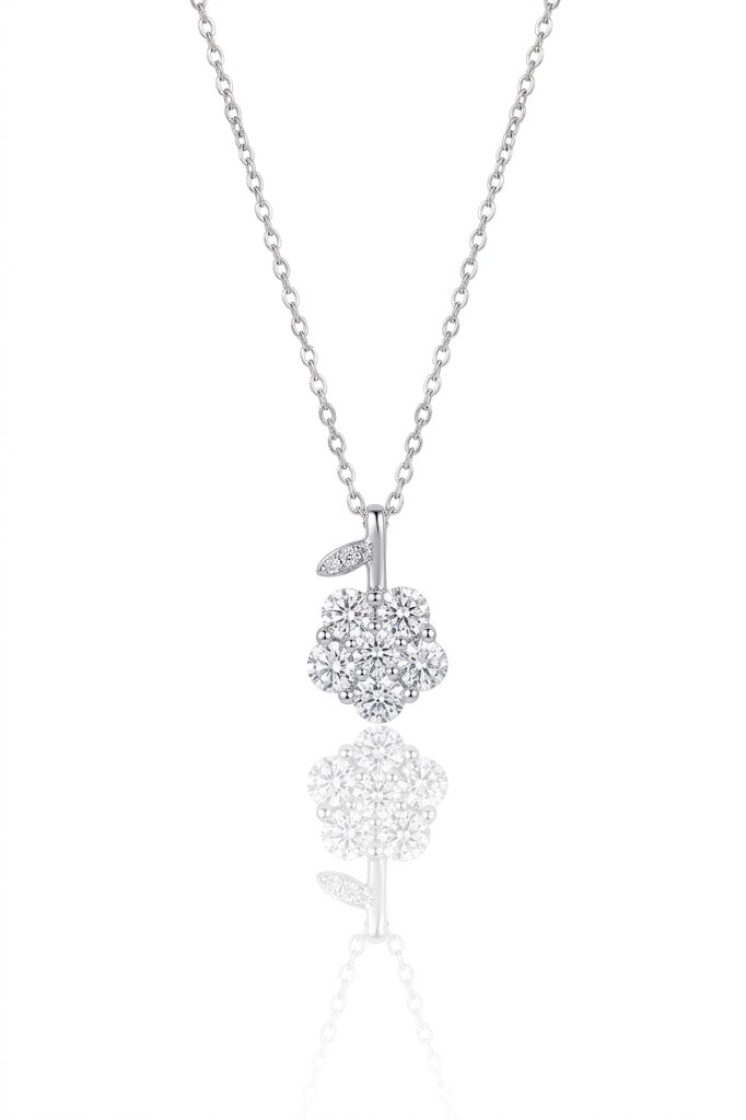 Silver Flower Cluster Pendant Necklace with American Diamonds